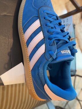 adidas Blue Suede Sneakers with Light Pink Stripes